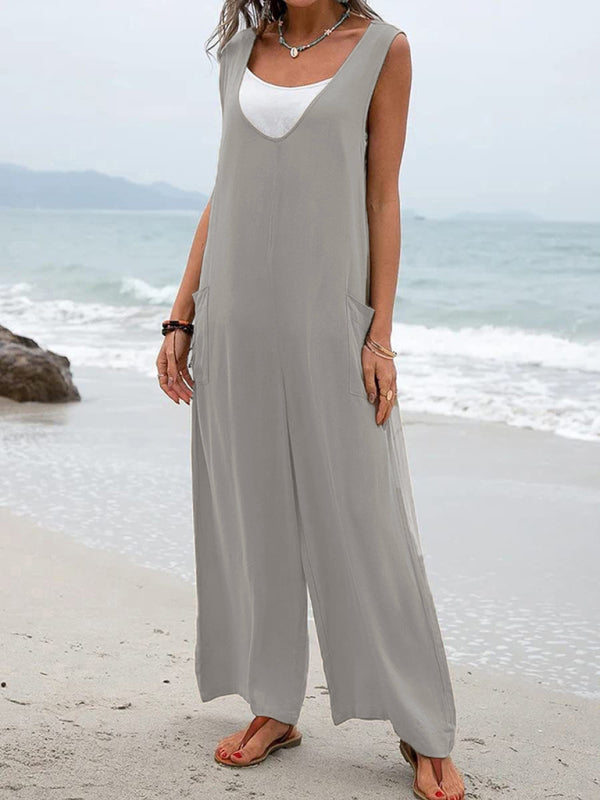 Women's Leisure Solid Knit Cotton Jumpsuit