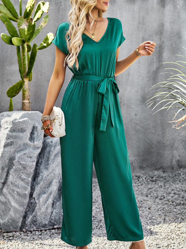 Women's Elegant Solid Color V Neck Jumpsuit