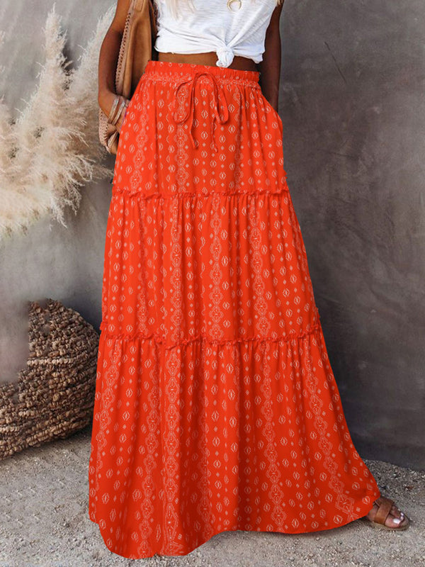 New Bohemian style skirt European and American loose casual high waist long skirt