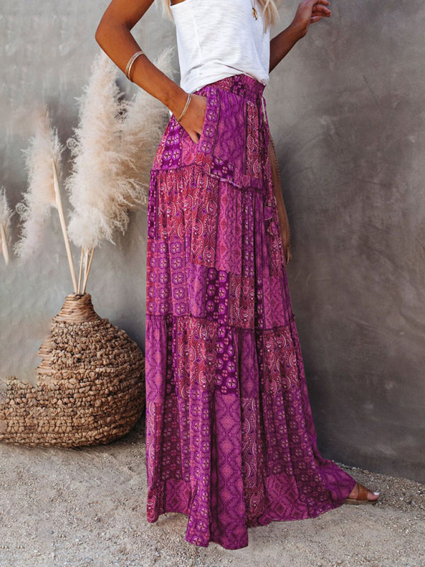 New Bohemian style skirt European and American loose casual high waist long skirt