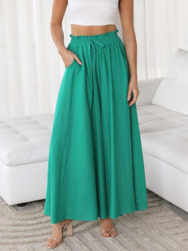 Women's Solid Color Elastic Waist Wide Leg High Waist Trousers