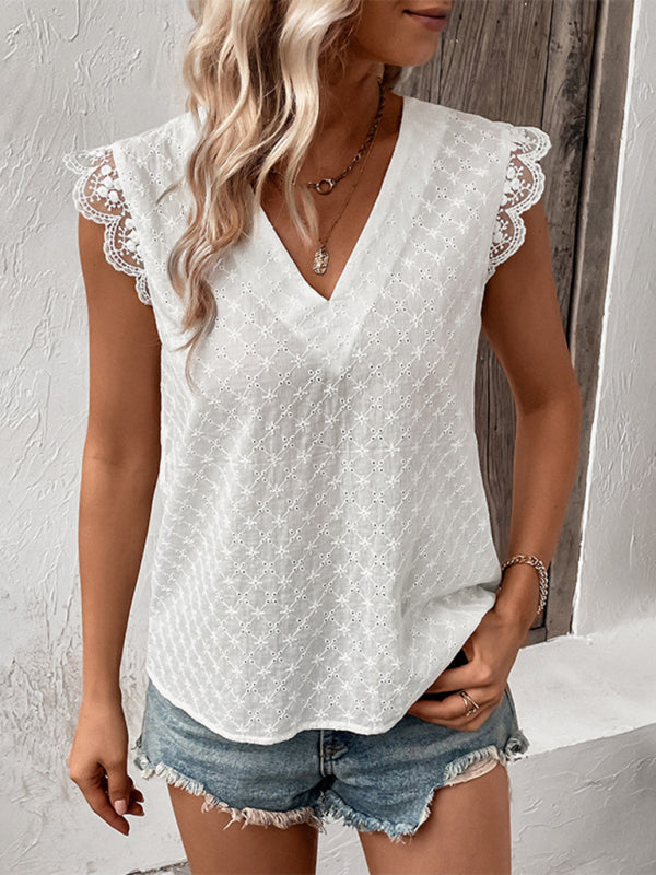 New fashion cross-border women's ruffled sleeveless white shirt