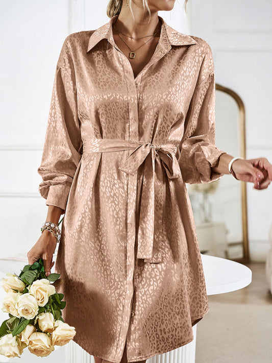 Elegant and elegant shirt collar open placket long sleeve dress