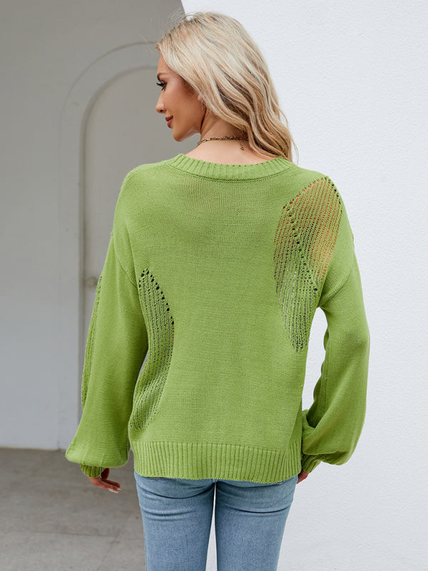 Hollow Pullover Fashion Knitted Women's Round Neck Sweater