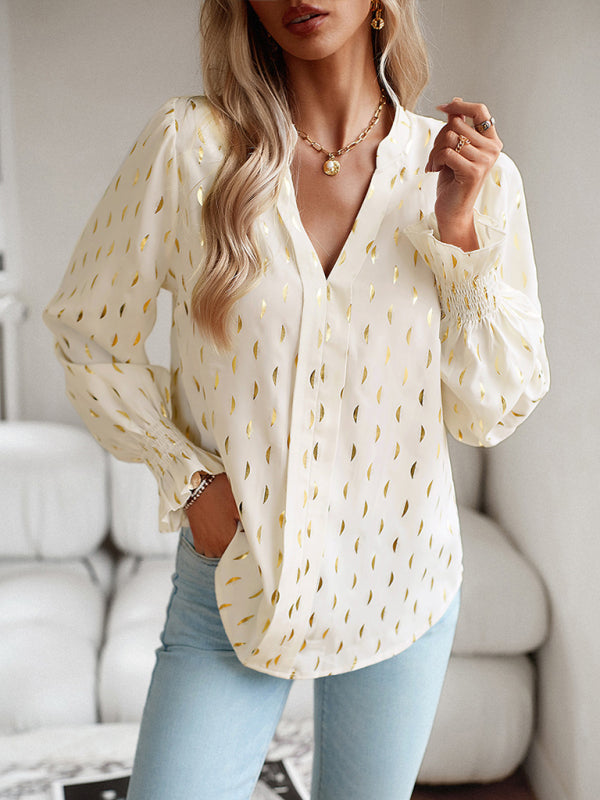 Women's v-neck bronzing polka dot long-sleeved shirt blouse