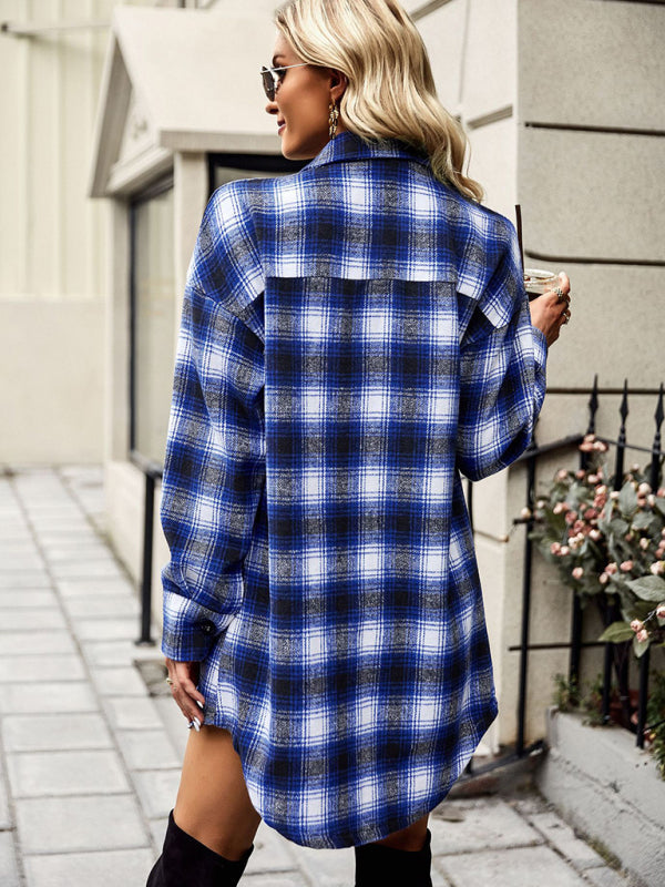 Plaid Shirt Long Tops Versatile Casual Women's Clothing