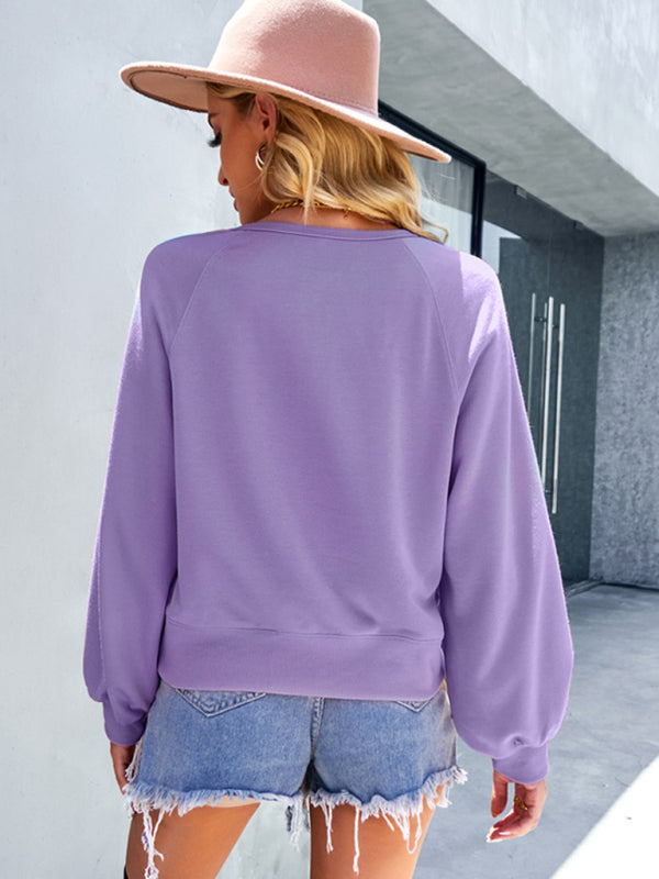 Women Fashion Casual Loose Casual Solid Color Hoodie Long Sleeve Tops