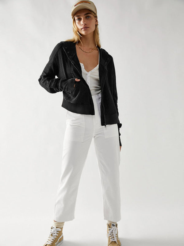 Women Spring-Summer Lightweight Woven Jacket with Slant Pockets