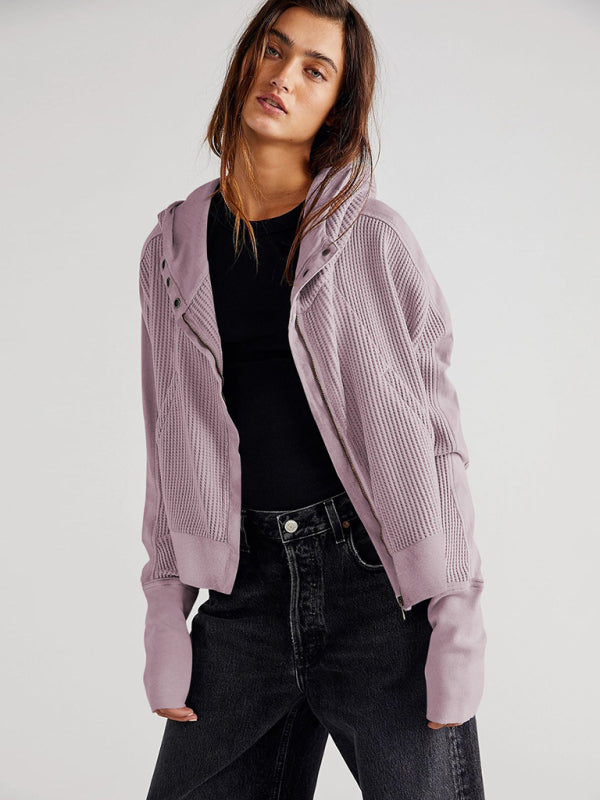 Women Spring-Summer Lightweight Woven Jacket with Slant Pockets