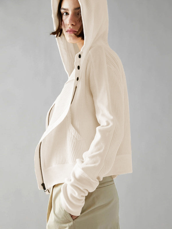 Women Spring-Summer Lightweight Woven Jacket with Slant Pockets