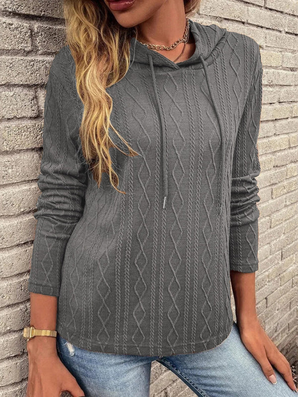 women's long sleeve hooded pullover knitwear top