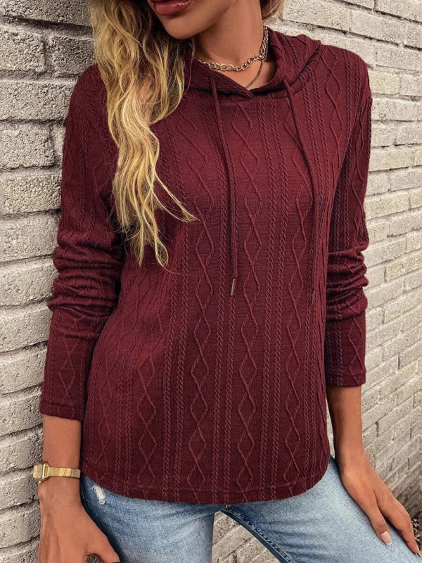 women's long sleeve hooded pullover knitwear top