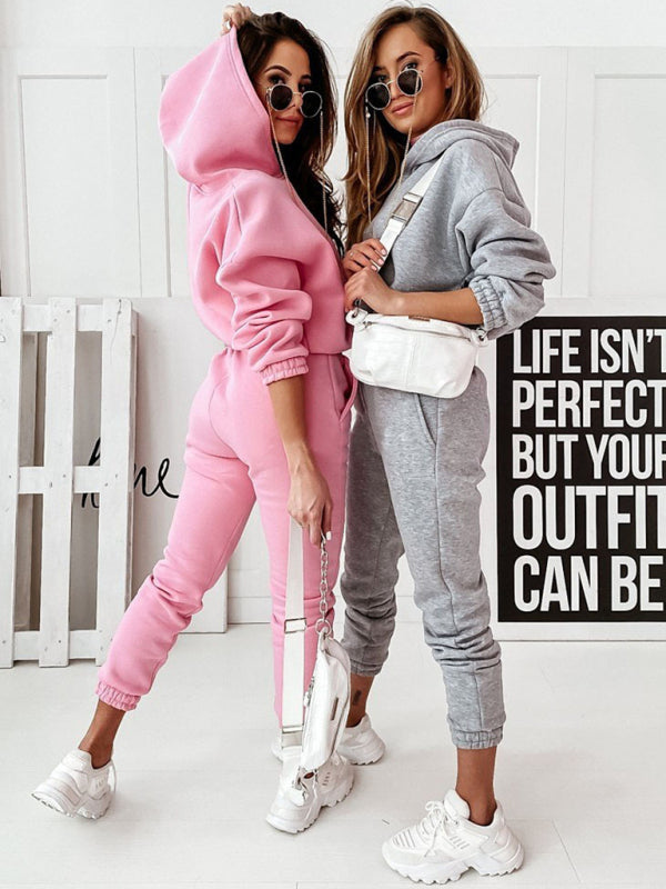 Casual sports hooded long-sleeved trousers two-piece suit SET