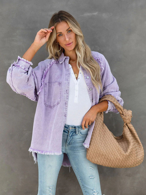 Casual Fringed Ripped Loose Denim Jacket