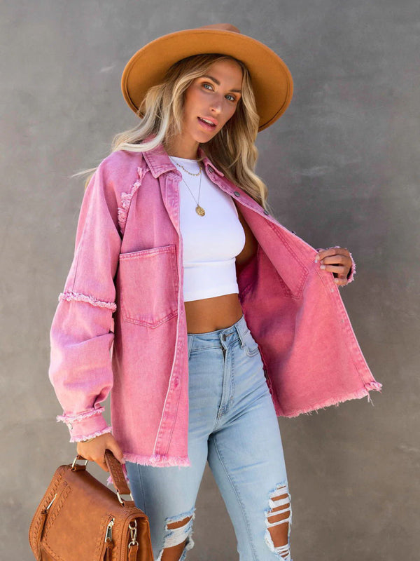 Casual Fringed Ripped Loose Denim Jacket