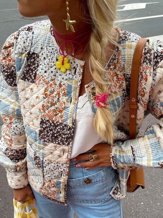 Color Block Print Loose Thin Cotton Jacket