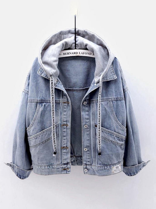 Women's hooded large pocket denim jacket