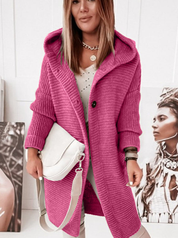 women's loose hooded sweater cardigan sweater