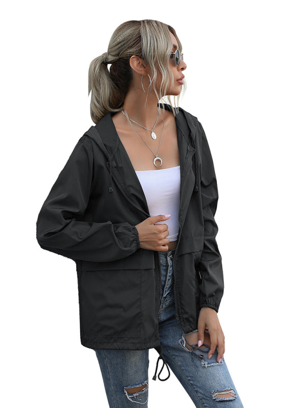 New women's zipper hoodie lightweight outdoor hiking raincoat jacket