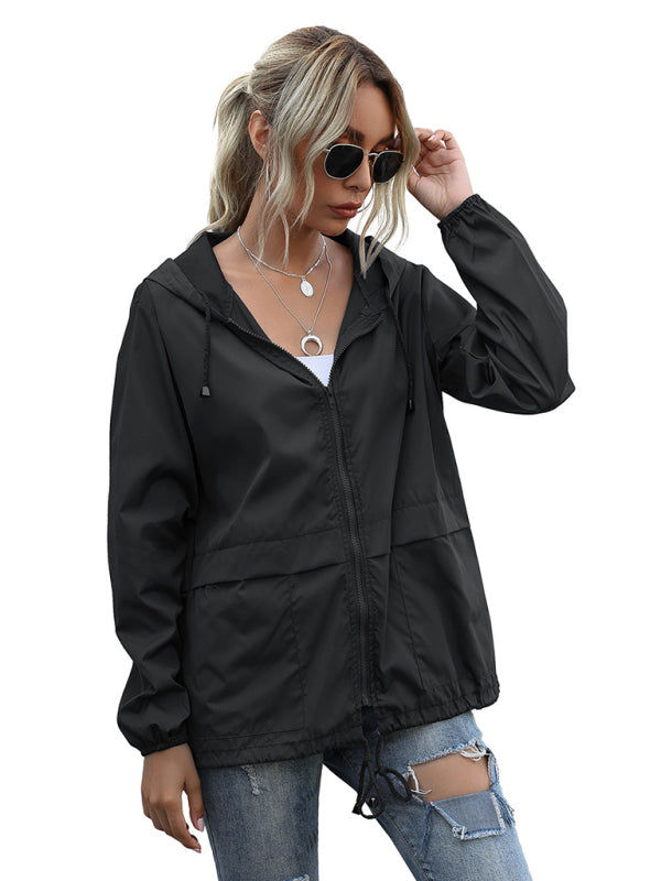 New women's zipper hoodie lightweight outdoor hiking raincoat jacket