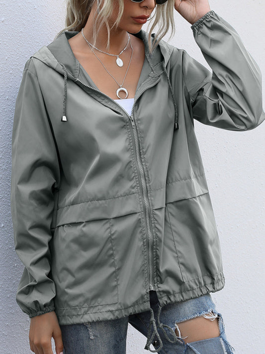 New women's zipper hoodie lightweight outdoor hiking raincoat jacket