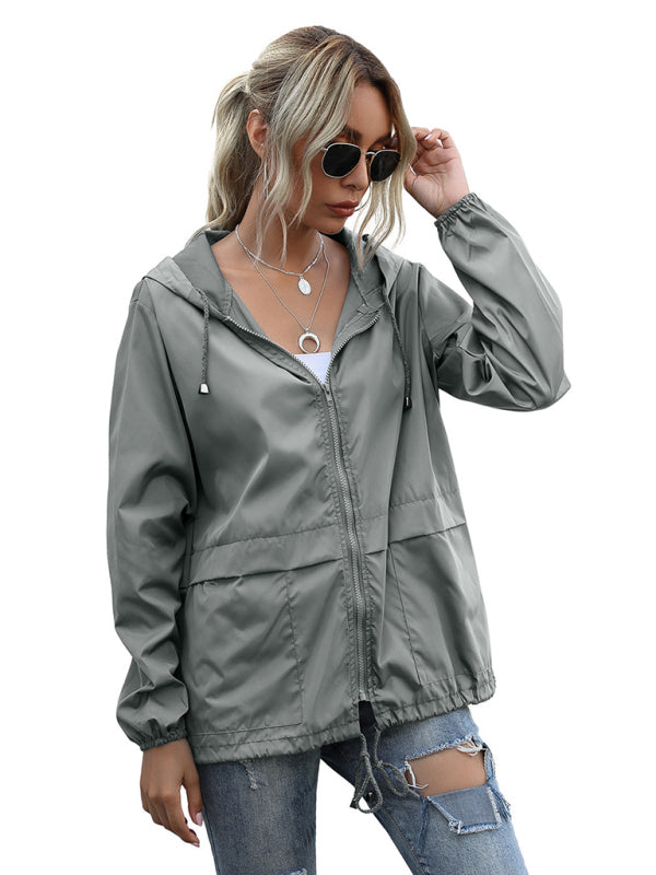 New women's zipper hoodie lightweight outdoor hiking raincoat jacket