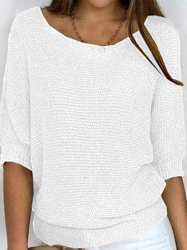 Women's round neck three-quarter sleeve knitted sweater