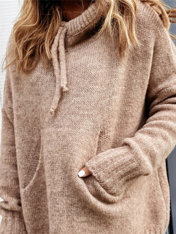 Women's Knitted Hoodie Kangaroo Pocket Casual Knitwear