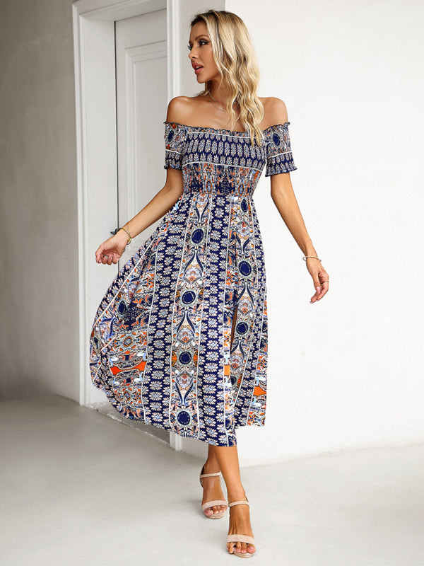 Women's one-shoulder bohemian slit dress