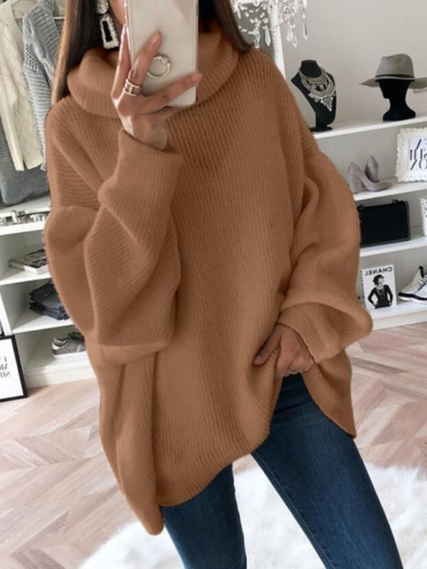 Women's casual loose solid color turtleneck sweater