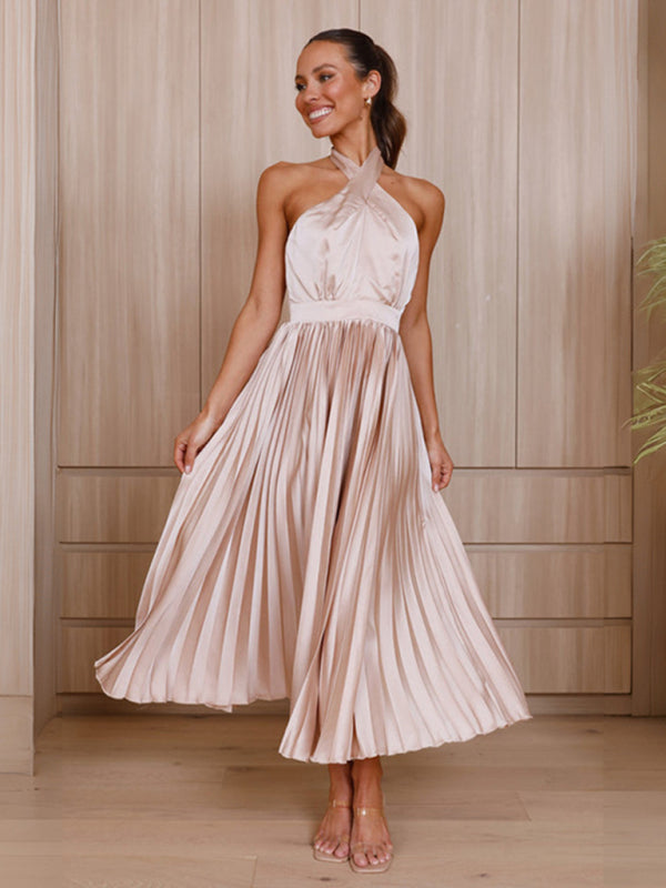 Women's halter neck pleated elegant dress