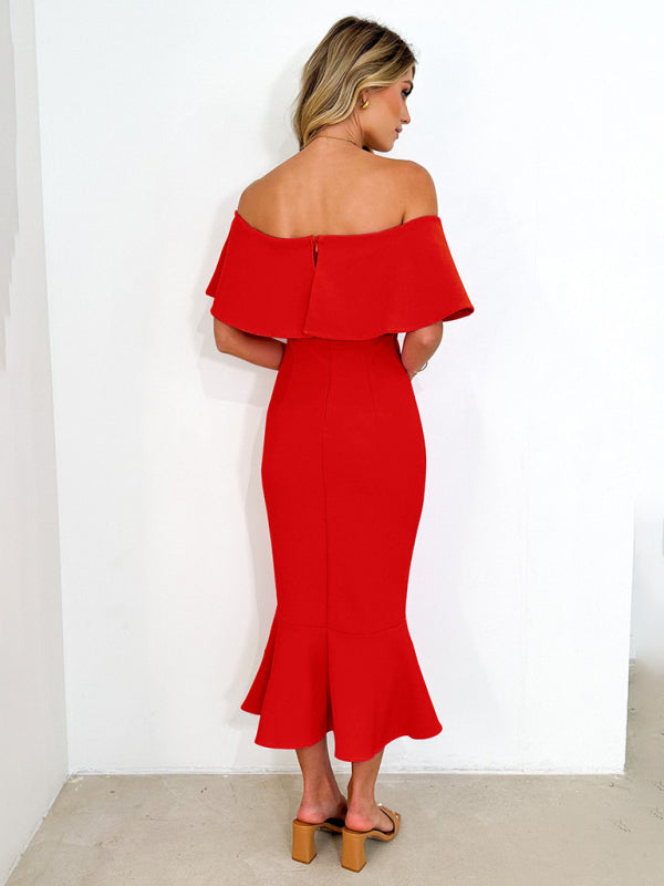 Women's one-shoulder slim and elegant fishtail dress