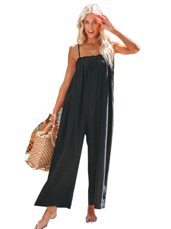 New loose high-waisted wide-leg fashion suspender jumpsuit