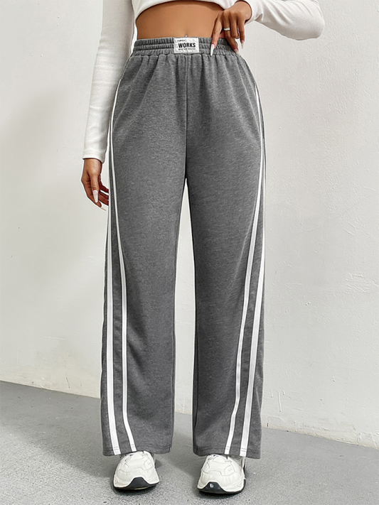 Sports pants high waist loose straight casual sweatpants striped stitching wide leg pants