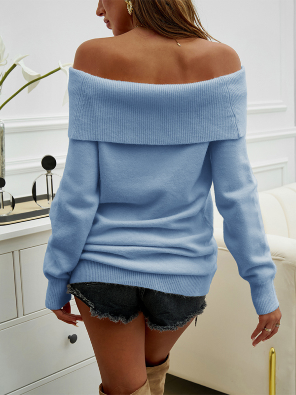 Casual Solid Color Pullover One Shoulder Sweater