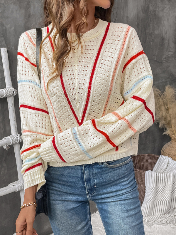 Colorful striped sweater crew neck pullover sweater