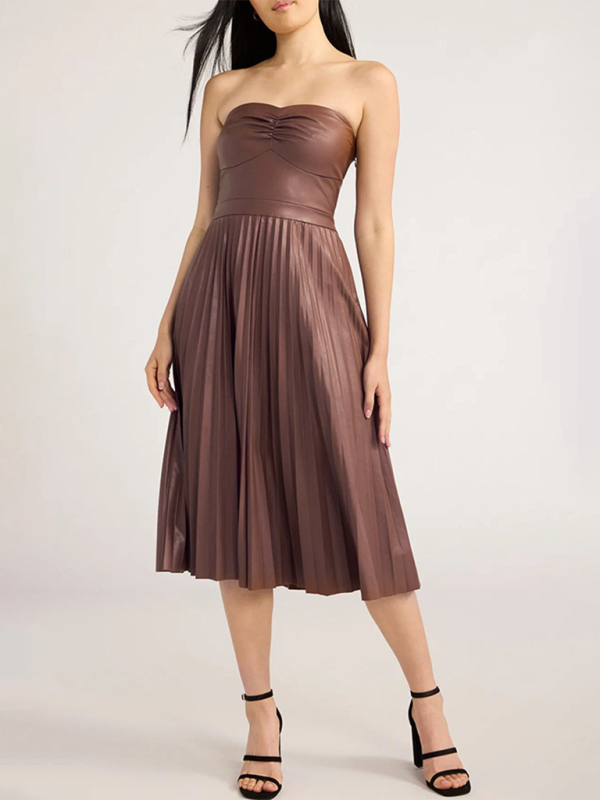 New style tube top pleated leather dress