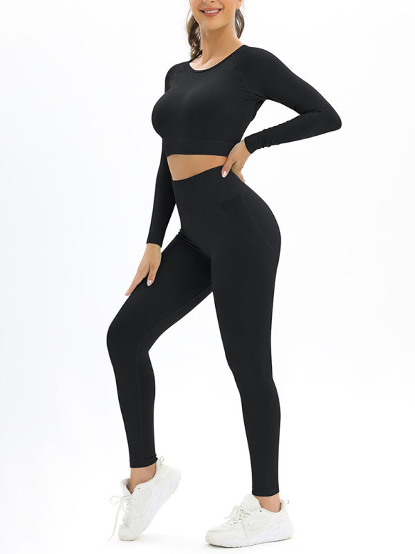 Women's seamless body-fitting beautiful back high elastic long-sleeved sports two-piece suit