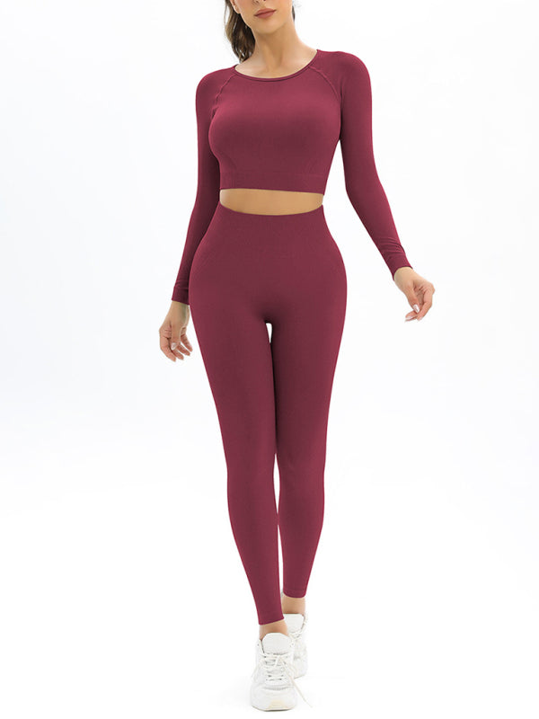 Women's seamless body-fitting beautiful back high elastic long-sleeved sports two-piece suit